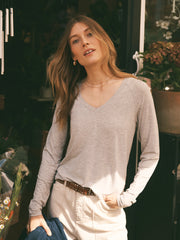 Wanda v-neck long sleeve top - Light Grey