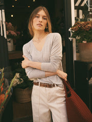 Wanda v-neck long sleeve top - Light Grey