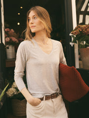 Wanda v-neck long sleeve top - Light Grey