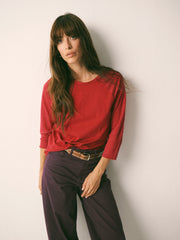 Wanda cotton & linen 3/4 sleeve t-shirt - Red