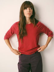 Wanda cotton & linen 3/4 sleeve t-shirt - Red
