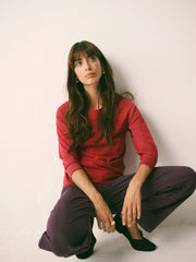 Wanda cotton & linen 3/4 sleeve t-shirt - Red