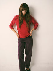 Wanda cotton & linen 3/4 sleeve t-shirt - Red