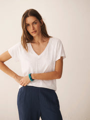 Wanda cotton & linen V neck t-shirt - White