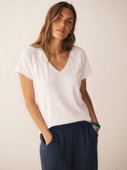 Wanda cotton & linen V neck t-shirt - White