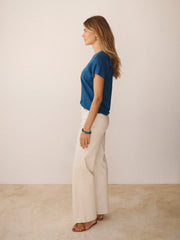 Wanda cotton & linen V neck t-shirt - Indigo