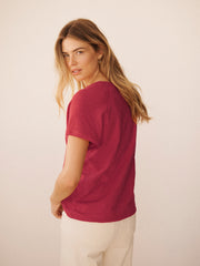 Wanda cotton & linen V neck t-shirt - Red