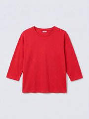 Wanda cotton & linen 3/4 sleeve t-shirt - Red | NRBY Clothing