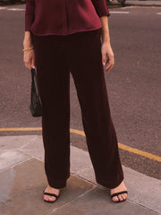 Thea Silk Blend Velvet Pinstripe Trouser - Plum Noir | NRBY Clothing