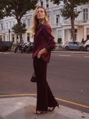Thea Silk Blend Velvet Pinstripe Trouser - Plum Noir | NRBY Clothing