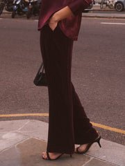 Thea Silk Blend Velvet Pinstripe Trouser - Plum Noir | NRBY Clothing