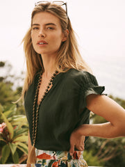 Zelda gauze linen top - Khaki | NRBY Clothing