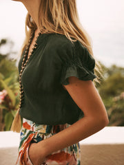 Zelda gauze linen top - Khaki | NRBY Clothing