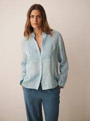 Zoe Gauze Linen Pleated Shirt - Aquamarine