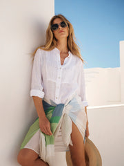 Zoe gauze linen pleated shirt - White | NRBY Clothing
