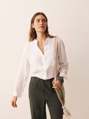 Zoe Gauze Linen Pleated Shirt - White