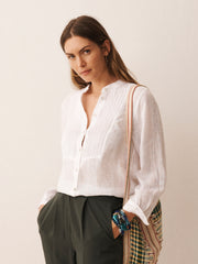 Zoe Gauze Linen Pleated Shirt - White