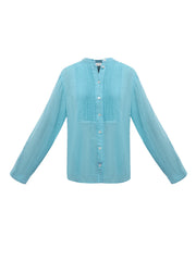 Zoe Gauze Linen Pleated Shirt - Aquamarine
