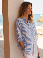 Winona cotton linen stripe shirt - Provence Blue | NRBY Clothing