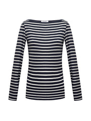 Billie cotton stripe boat neck t-shirt - Navy & White