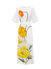 Margie Silk Poppy Print Dress - Ivory