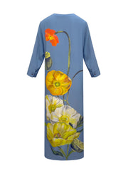 Monique Silk Poppy Print Maxi Dress - Bluestone