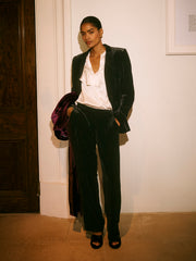 Thea silk blend velvet pinstripe trouser - Black Pinstripe | NRBY Clothing