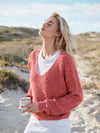 Sandy cotton cashmere blend v neck sweater - Red Multi