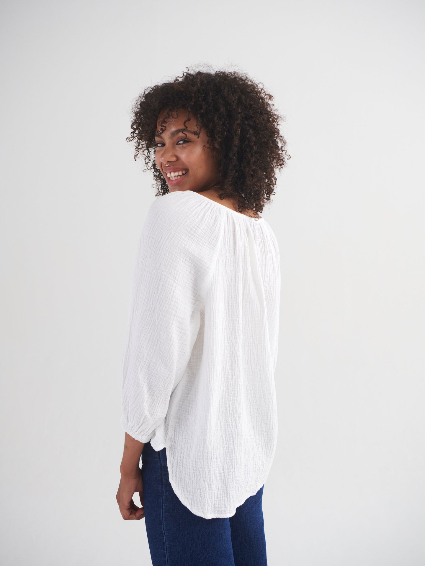 Annabel double cloth cotton smock top - White