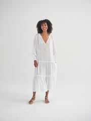 Brooke gauze linen tiered dress - White