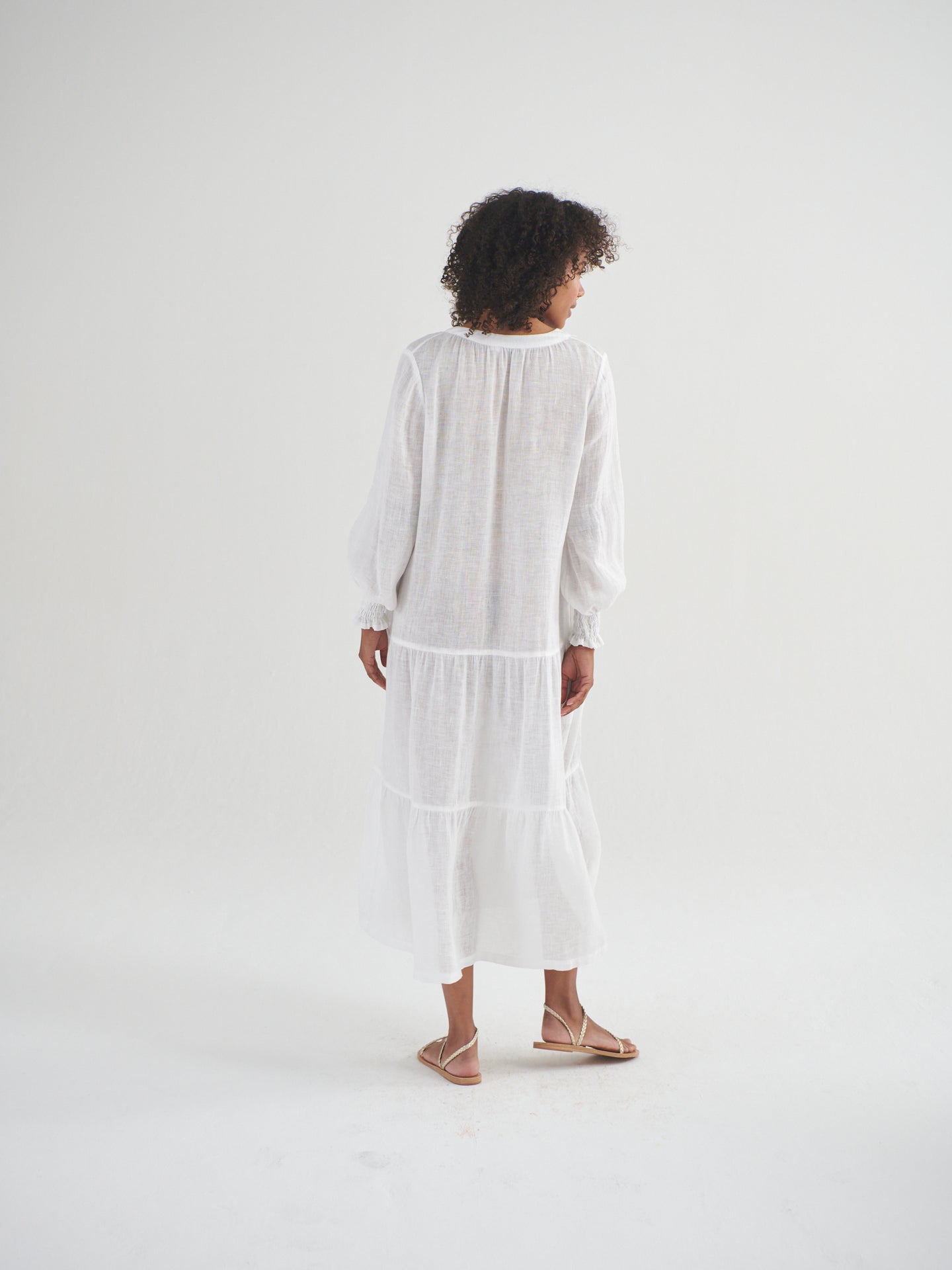 Brooke gauze linen tiered dress - White