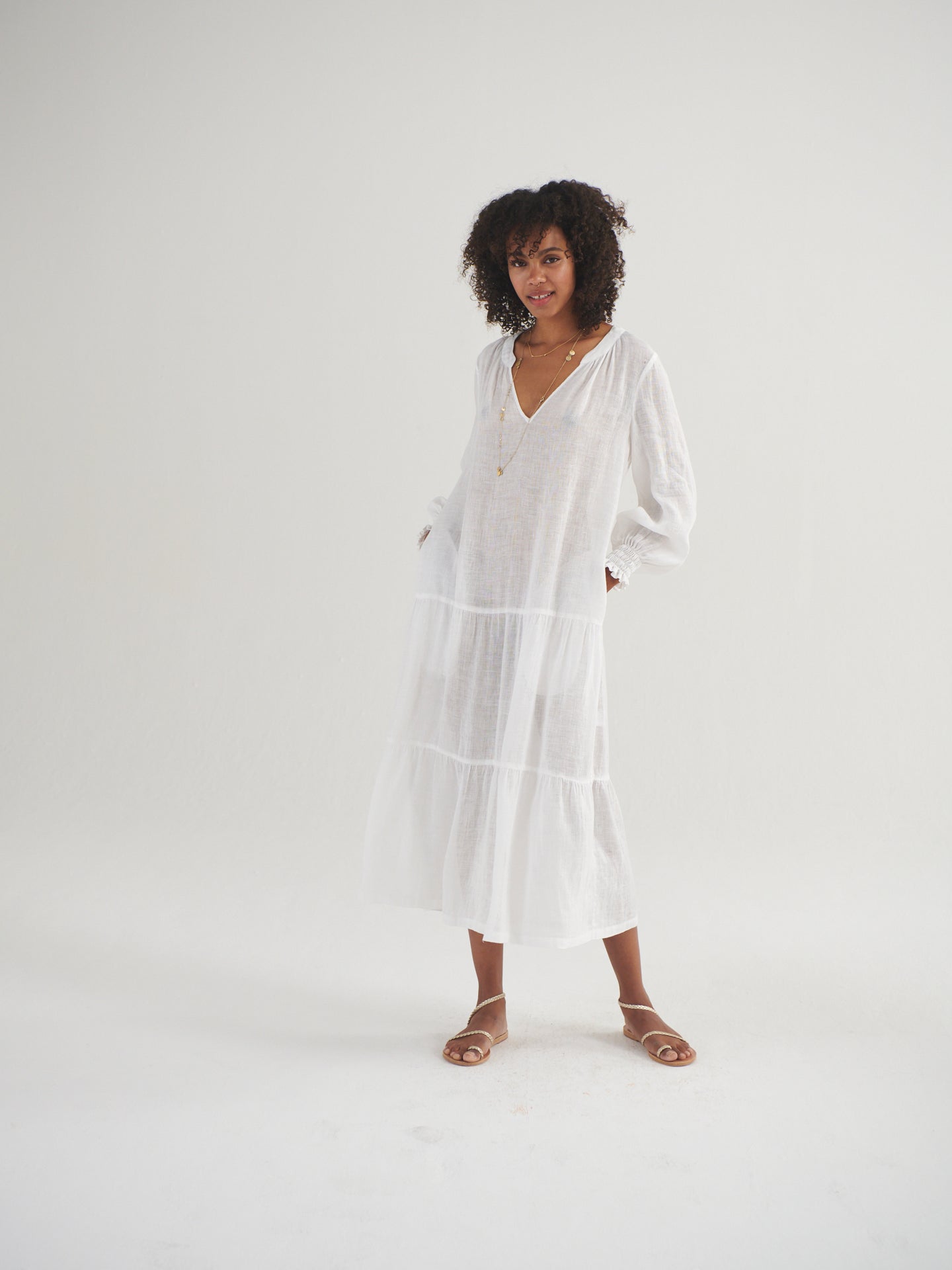 Brooke gauze linen tiered dress - White