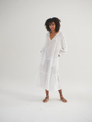 Brooke gauze linen tiered dress - White