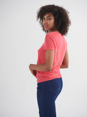 Charlie linen v-neck t-Shirt - Geranium | NRBY Clothing