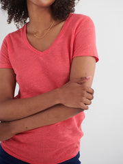Charlie linen v-neck t-Shirt - Geranium | NRBY Clothing