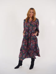 Ana silk painterly paisley dress