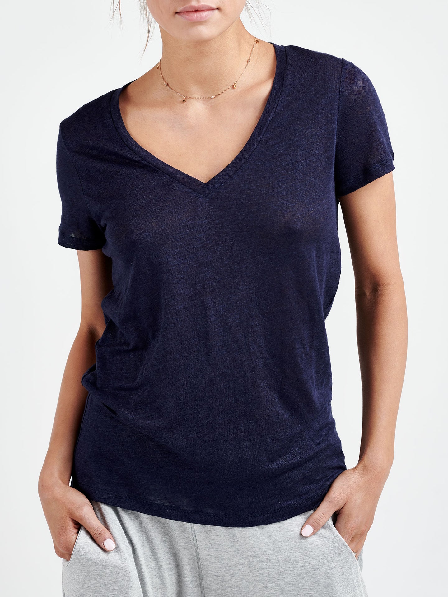 Charlie linen v-neck t-shirt - Navy