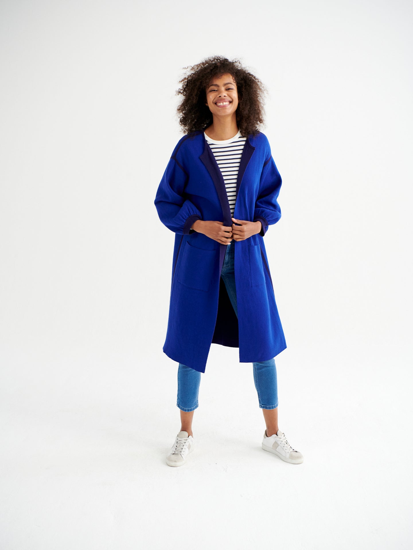 Kate cotton cashmere blend reversible cardi-coat - Blue