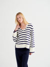 Tilly cotton cashmere blend v neck sweater - Navy Stripe