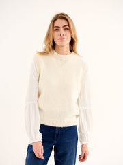 Rosie crew neck chunky knit tank - Cream