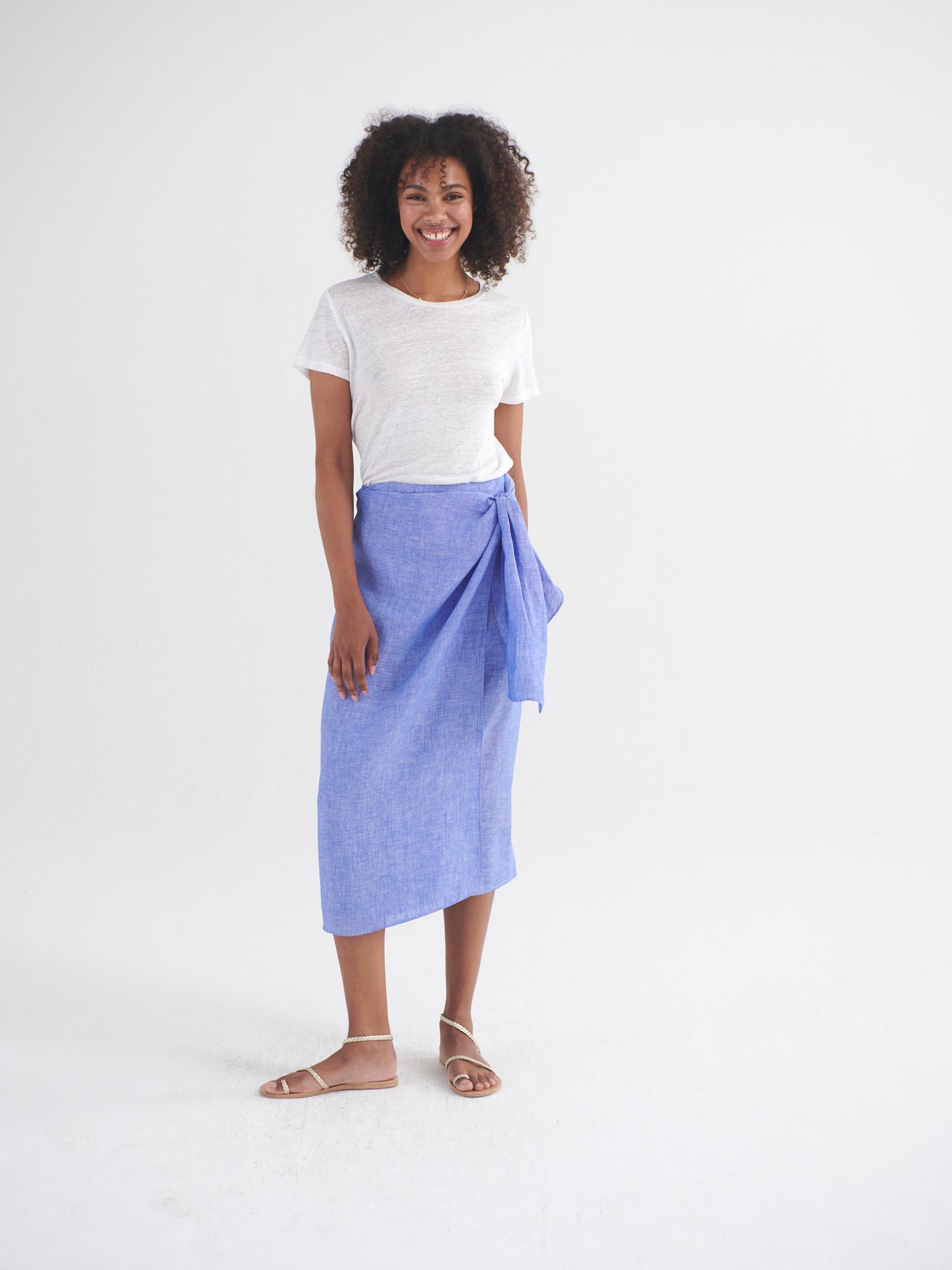 Himari linen wrap skirt - Bright Blue