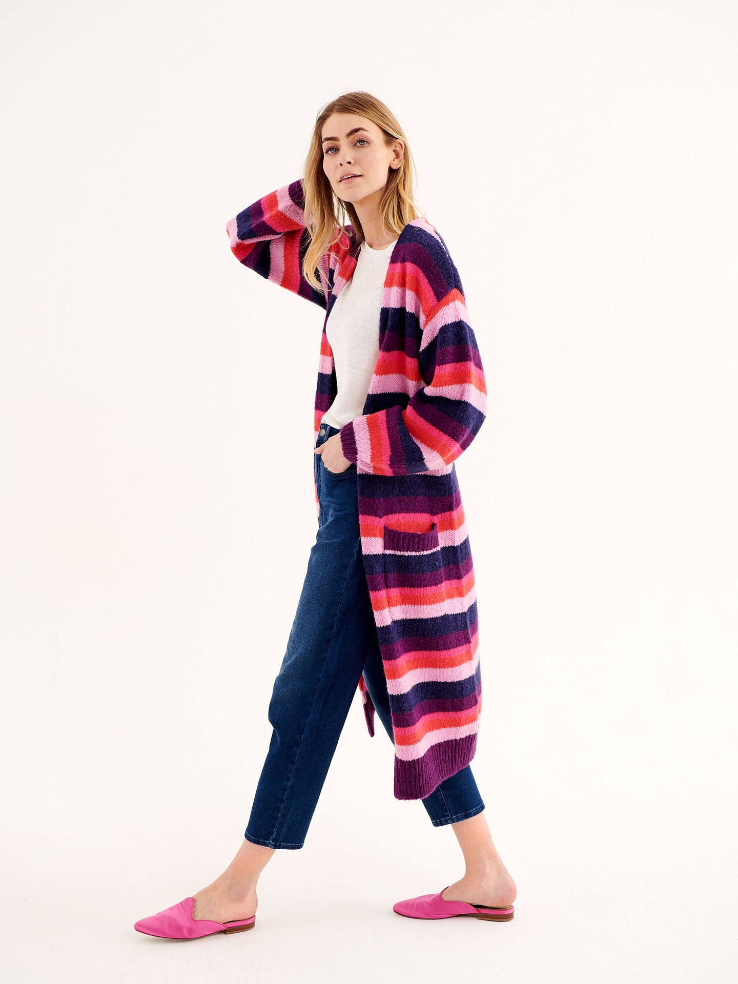 Carolyn chunky knit maxi cardigan - Multistripe