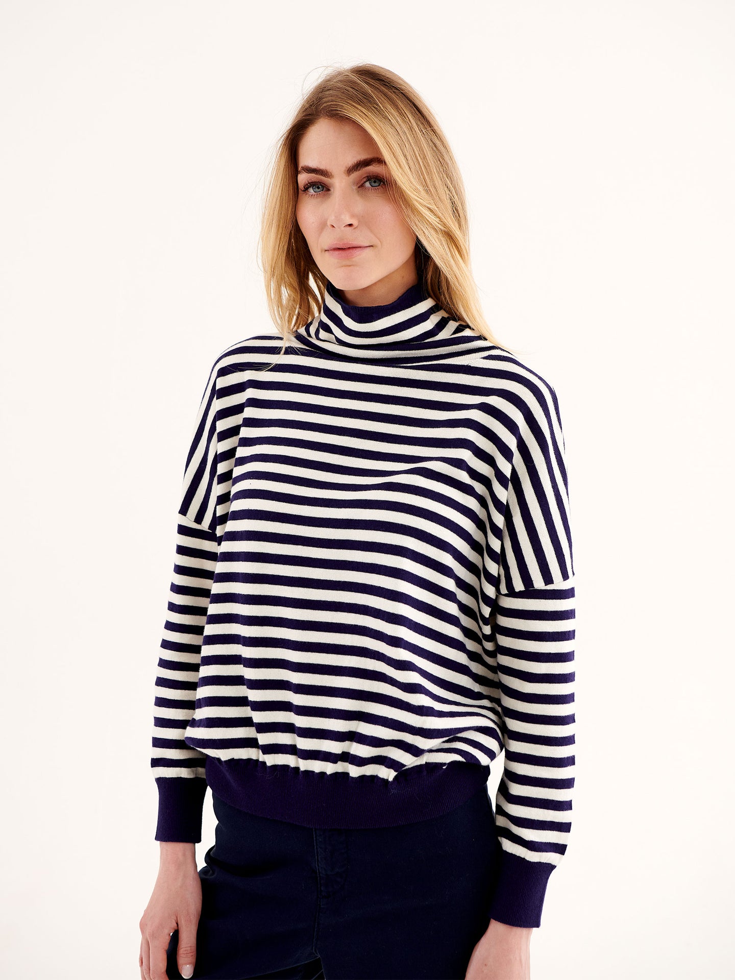Jayne funnel neck tunic stripe sweater - Navy & White