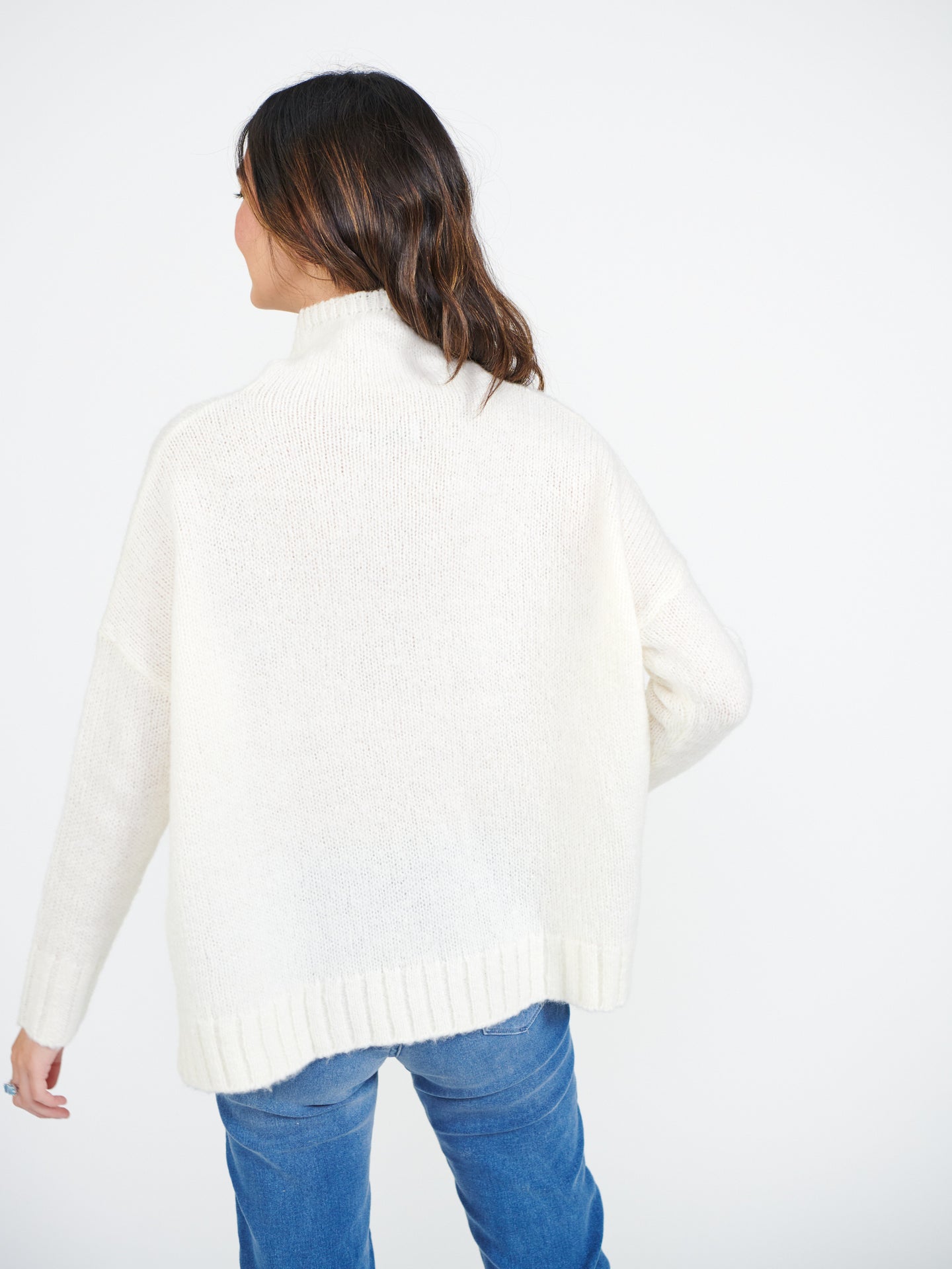 Jana funnel neck sweater with ribbed cuffs - Cream