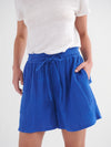Poppie double cloth elastic waist short - Cobalt