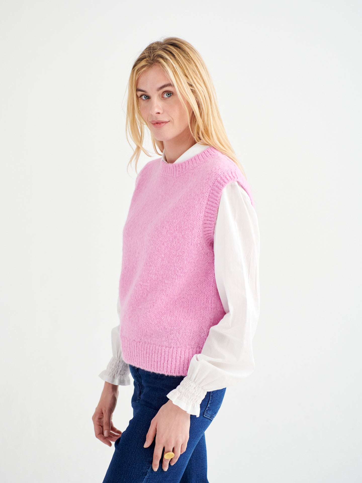 Rosie crew neck chunky knit tank - Pink