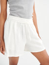 Poppie double cloth elastic waist short - White