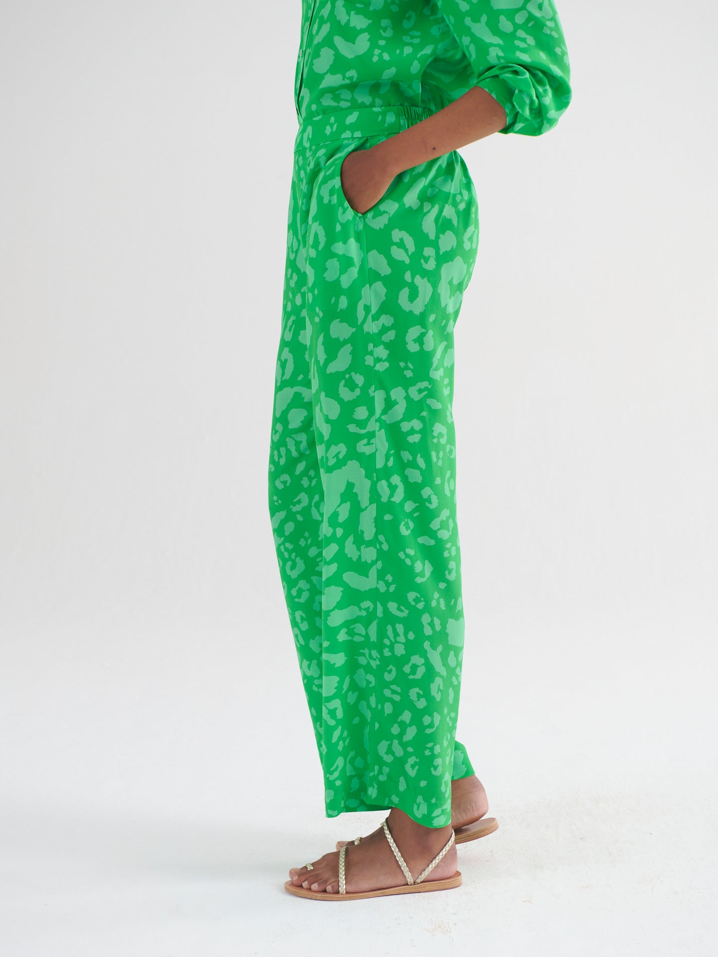 Thea silk tonal animal trousers