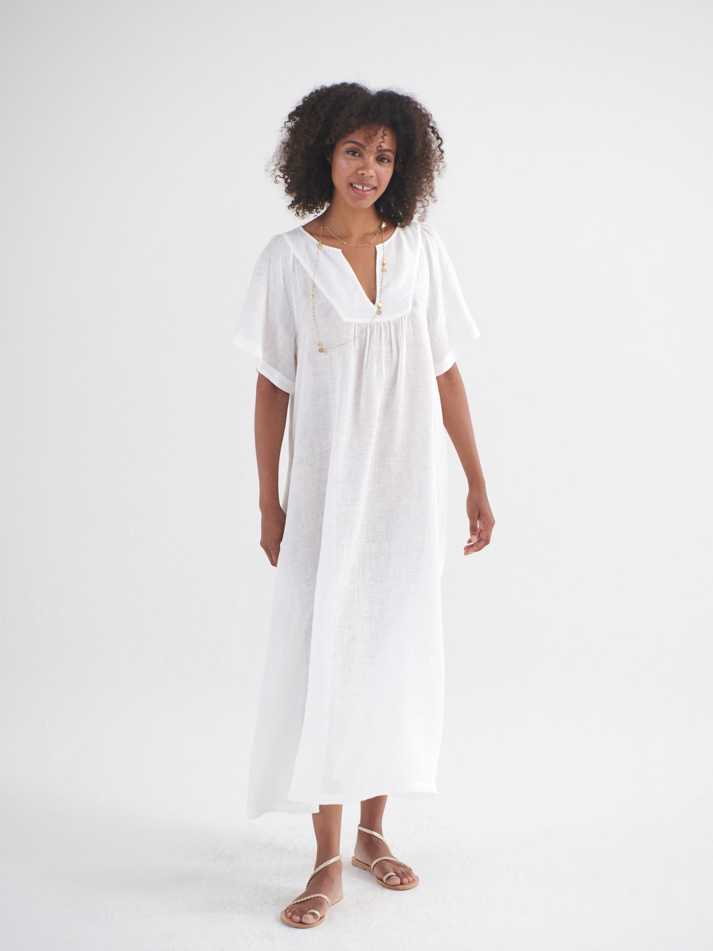 Verity gauze linen v neck dress - White