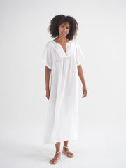 Verity gauze linen v neck dress - White